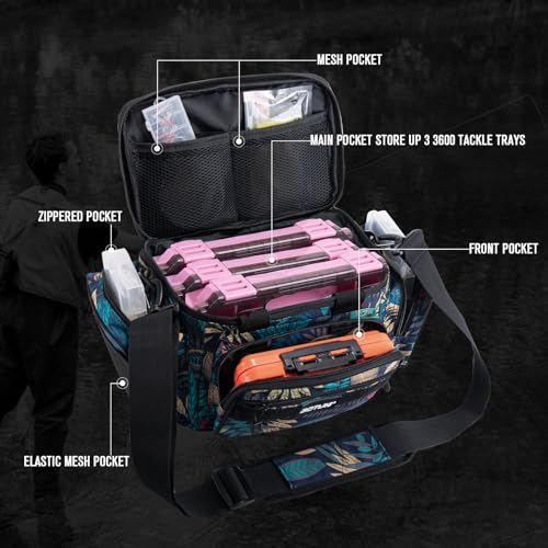 Fishing Tackle Bag with 3PCS 3600 Pink Tackle Boxes (A1:Blue Leaf with 3 Pink Tackle Boxes / Small)