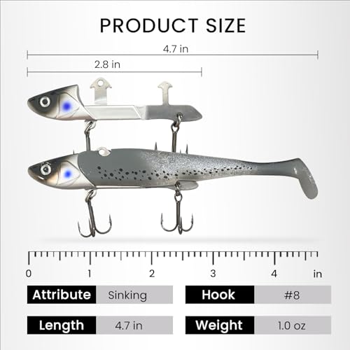 Pre Rigged Fishing Plugs for Saltwater Freshwater Bass Walleye (Jig Head Soft Lure Dark Set)