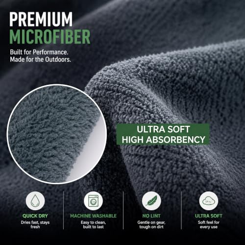 9 Pack Gray Fishing Towels with Clips & Zinger Retractors (9pcs-gray)