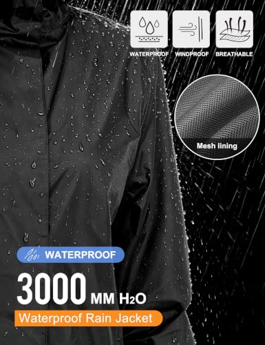 Women's Packable Waterproof Hooded Rain Jacket Black M (Medium / Black)