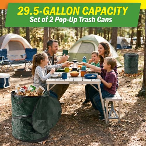 29.5 Gallon Pop up Outdoor Garbage Can Set (Green / 29.5-Gallon)
