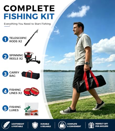 6.9ft Fishing Poles and Reels Combos (2 Red Reel)