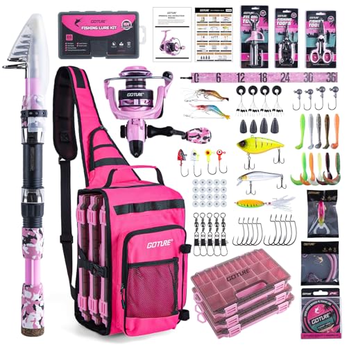 OpenSide Tactical Sling Tackle Bag with Pink Fishing Rod and 3 Tackle Trays (Pink Pole - Sling Bag with 3600 Trays / 8FT/2.4M)