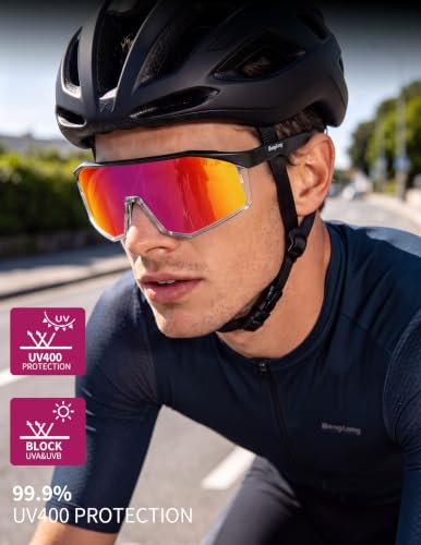 Sports Sunglasses for Men Women (Black Frame-red Lens)