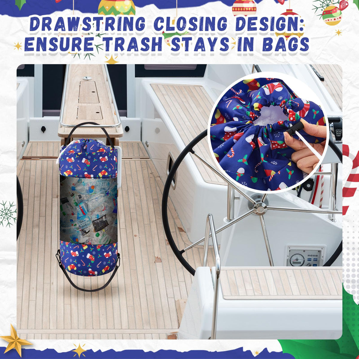 Portable Boat Trash Bags Boat Accessories Container Outdoor Medium Hoop Mesh Trash Bags Reusable Garbage Container Cabin Storage for Men Women Adults Kayak Camper Fishing (Colorful / Stylish Style)