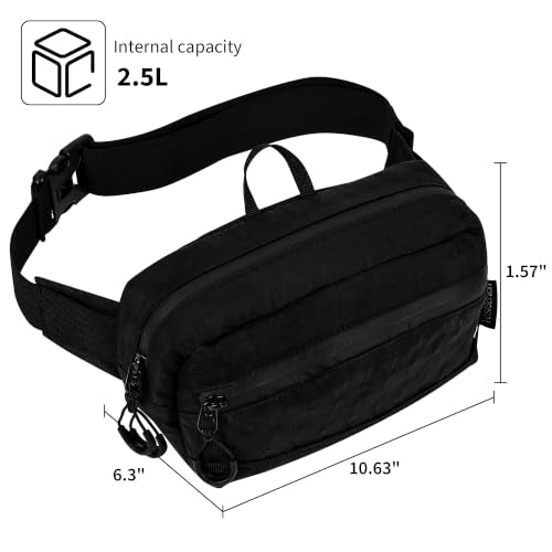 RFID Blocking Fanny Packs for Women and Men Waterproof Crossbody Waist Pack (Black)