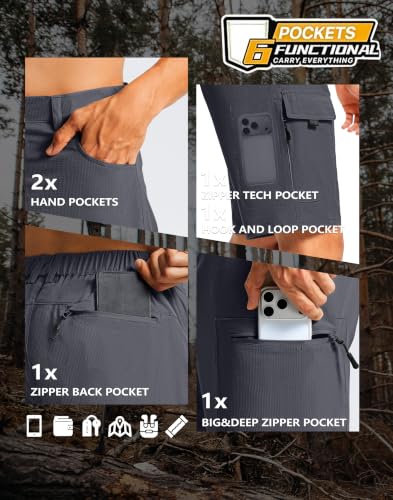 Men's Hiking Cargo Shorts 9" Lightweight Quick Dry 6 Pockets (Small / Dark Grey)