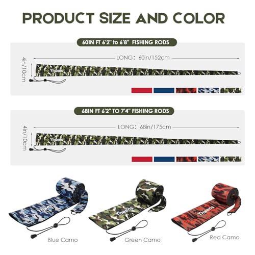 Neoprene Fishing Rod Sleeve Rod Socks for Fishing Poles Sleeve Rod Cover Rod Protector for Casting Spinning Trolling Fishing Rod Storage Durable (68" / Green Camo 4PCS)