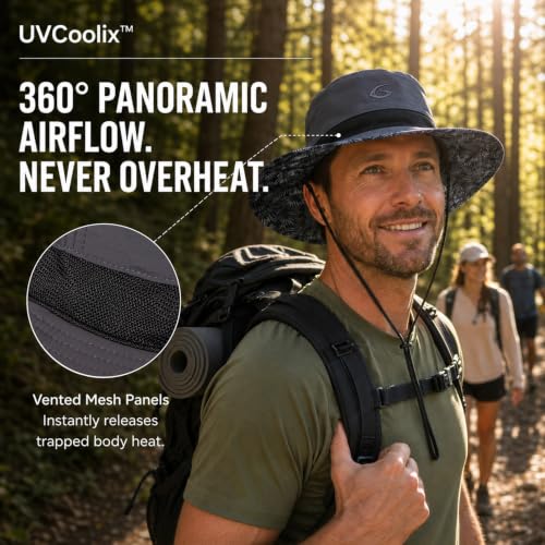 UvCoolix™ Cooling Sweatband Breathable Bucket Waterproof UPF50+ Sun Hat Big Head Unisex Wide Brim Boonie Fishing