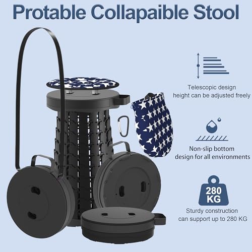 2026 Upgraded 18.1" Collapsible Stool with Cushion & Carry Bag (Black-l / Large)