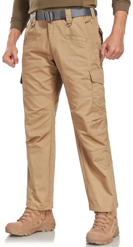 Mens Tactical Pants Lightweight Ripstop Cargo Work Pants Waterproof Hiking Military Army Pants with Pockets Outdoor Apparel Dark Khaki 44Wx30L (Dark Khaki / 44W x 30L)