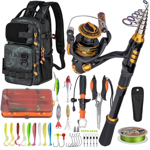 Fishing Rod and Reel Combo with Backpack (Full Kit with Camo Backpack / 2.1M 7FT)