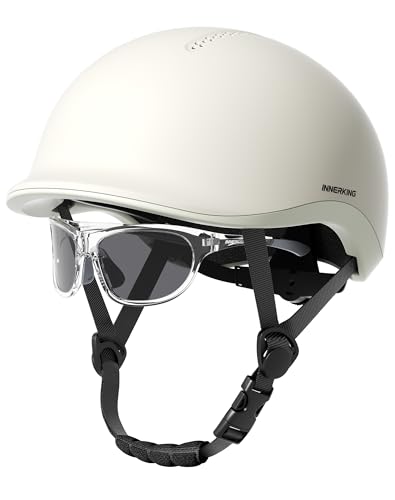 Adjustable Adult Bike Helmet and Sunglasses Set for Women and Men (Matte Milky White / Large)