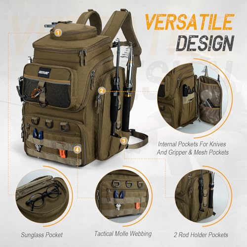 Fishing Backpack with Cooler (A2:khaki(without Tackle Boxes))