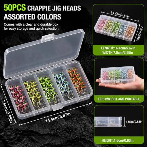 Jig Heads Fishing Hooks Kit with 3D Eyes for Bass Trout Panfish Lure Bait (50pcs-1/8oz)
