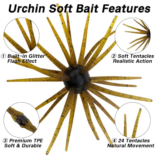 Urchin Bait for Bass Fishing (Amber Craw - 4.1" - 9PCS)