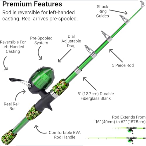 Beginner Kids Fishing Pole & Tackle Box (Camo Green / 1.2m or 3.9FT)