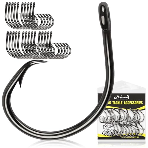 Circle Hooks Saltwater 3X Strong Circle Fishing Hooks for Catfish in (5/0-25pcs)