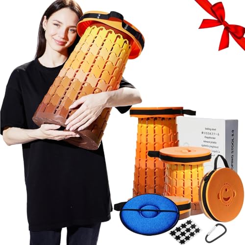 Upgraded 19.7"Portable Collapsible Folding Stool with Cushion Retractable Telescoping Foldable Stool for Adults Heavy Duty Camping Sturdy with Max Load Capacity 1000lbs for Outdoor Fishing Hiking BBQ