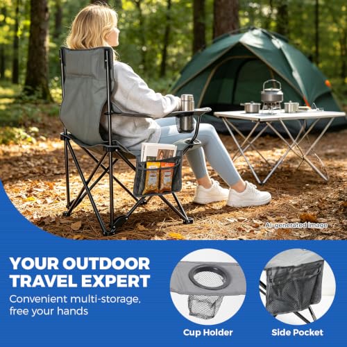 Camping Chairs 2Pack Beach Outdoor Chair for Adults Folding Lawn Chair with Cup Holder (Grey)