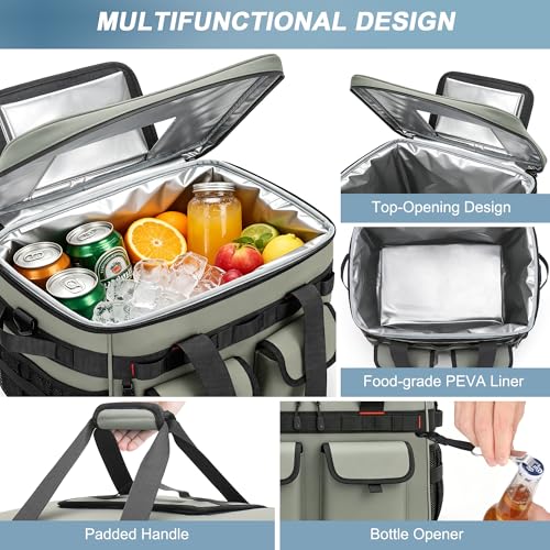 60 Can Insulated Soft Sided Collapsible Cooler Bag Ice Chest (Green / 40L)