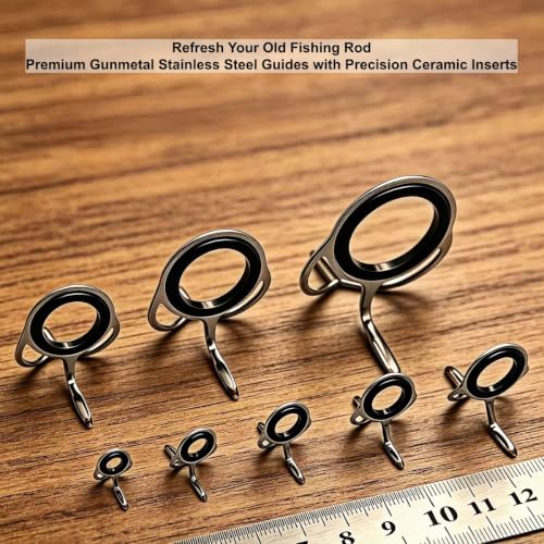 Fishing Rod Guide Replacement Kit 8‑Size for Fishing Rod Repair (Gunmetal Casting guides kit)
