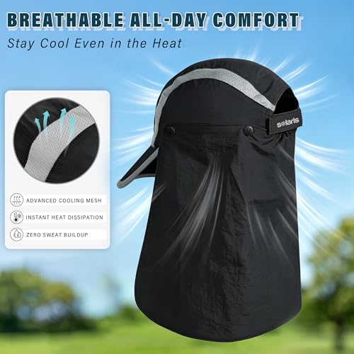 UPF 50+ Fishing Hat with Removable Neck Flap (Black)