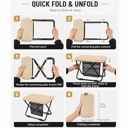 2 Pack Foldable Backpack Stool Portable Collapsible Pocket Chair