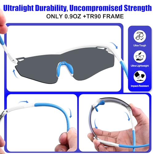 Polarized Sports Sunglasses for Men Women (White Blue)