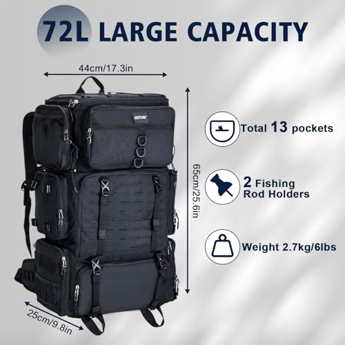 Fishing Tackle Backpack with Cooler (Black (Only Bag, Without Tackle Box))