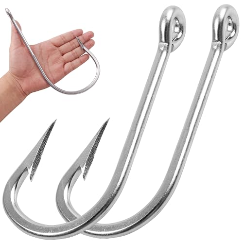 Large Giant Shark Hooks Saltwater Alligator Hooks Big Game Stainless Steel J Hooks Large Sea Fishing Hooks Extra Strong Fish Hooks for Shark Swordfish Tuna Catfish Size 6
