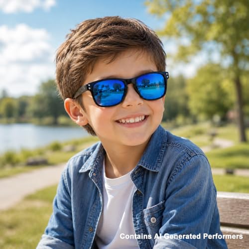 3 Pack Kids Sunglasses Polarized UV Protection Shades for Boys and Girls (A05-blackblue+whiteblue+bluepink)