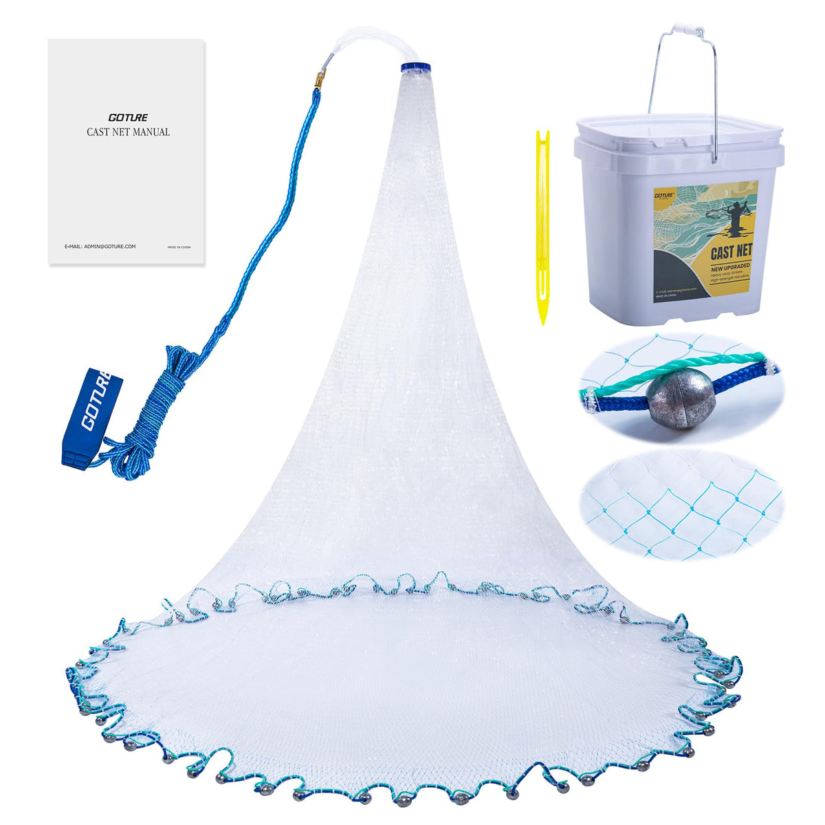 Fishing Cast Net Saltwater Freshwater (8FT Radius / A:3/8"mesh,1lb Lead Sinker)