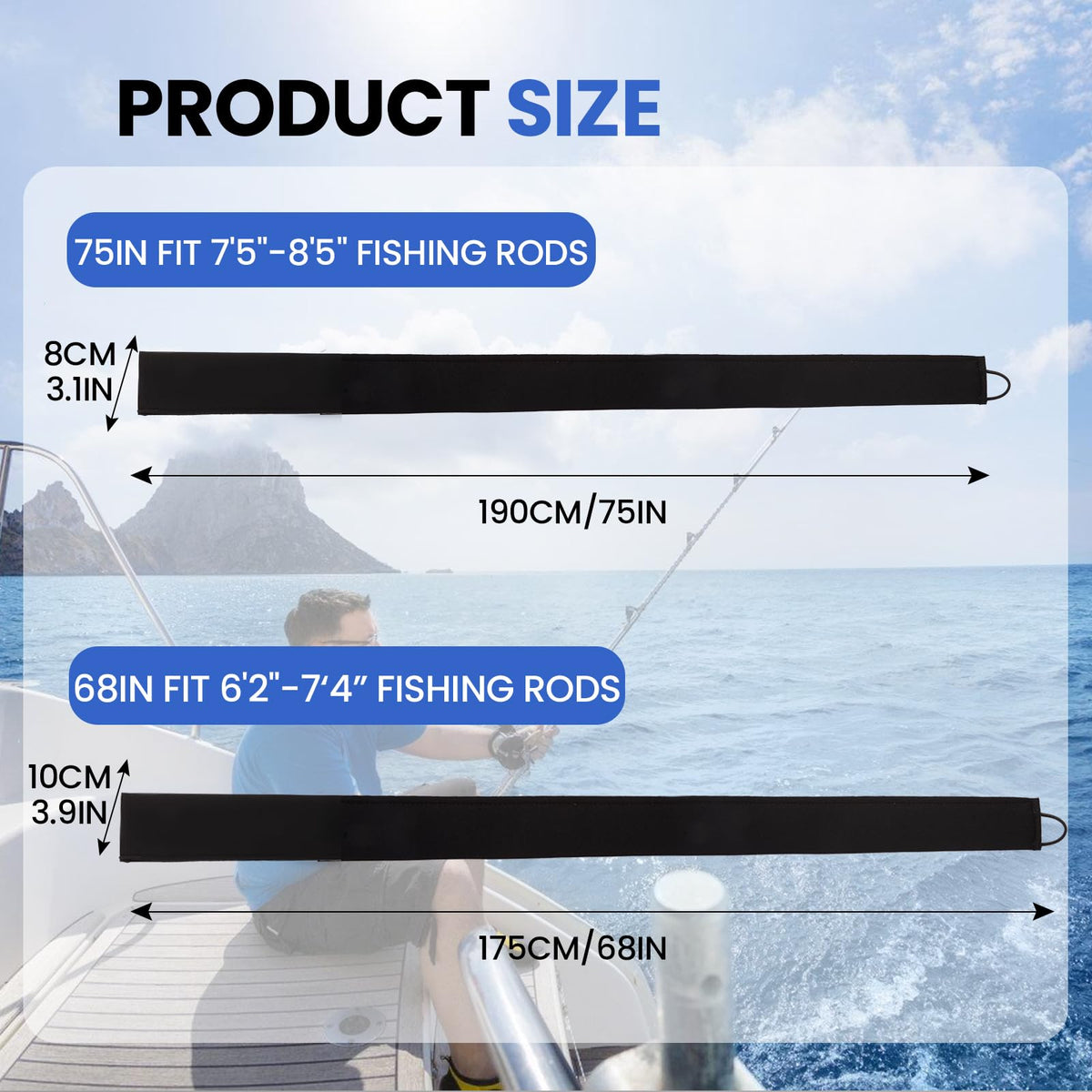 Neoprene Fishing Rod Sleeve Rod Socks for Casting (75" / Black)