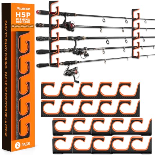 H5P Fishing Rod Holders for Garage Wall (Orange / 2 Pack holds up 10 rods)