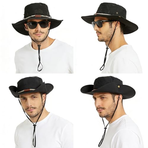 Waterproof Wide Brim Bucket Sun Hat Boonie Hat for Men & Women D Black (D Black)