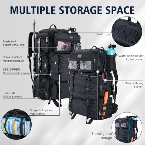 Fishing Tackle Backpack with Cooler (Black (Only Bag, Without Tackle Box))