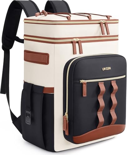 Backpack Cooler Insulated Leakproof 50Cans Lunch Ice Chest Bag Double Deck (White)