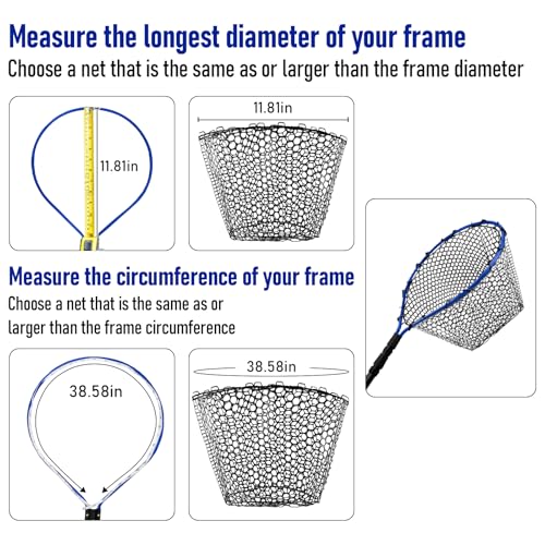 Fishing Landing Net Replacement Rubber Fishing Net Without Handle Foldable Mesh Netting for Freshwater Saltwater Black Diameter 15.7" Black (Black / C-44.88'' Girth(15.75'' Dia, 7.9*5" Depth))