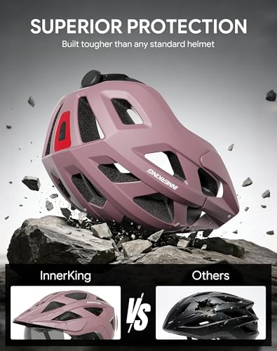 Adult Bike Helmet Rear Light & OTG Magnetic Goggles for Men Women (Lilac / Large)