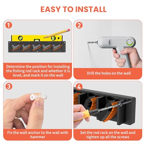 Fishing Rod Holder for Garage Wall (Orange 2-Packs (store 10 combos))