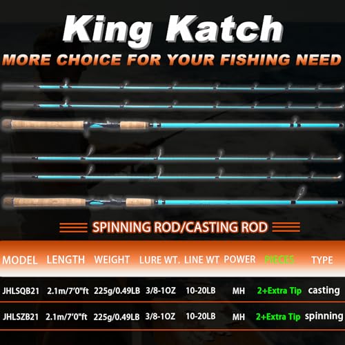 7’ Casting Fishing Rod with 2 Tips (A-JHLSQB-7'0")