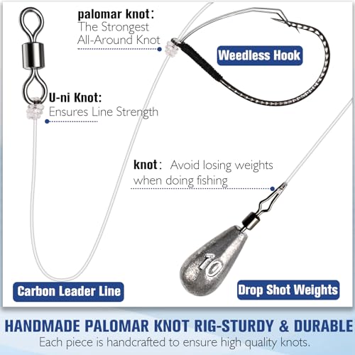 8PCS Ready Tied Drop Shot Rigs for Bass Fishing Drop Shot Hooks Fishing Rig with Drop Shot Weights 1 (B-Hook Size: 2/0 Weight: 1/4oz-8PCS)