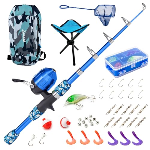 Beginner Kids Fishing Pole & Tackle Box (Camo Blue / 1.5m or 4.9 FT)