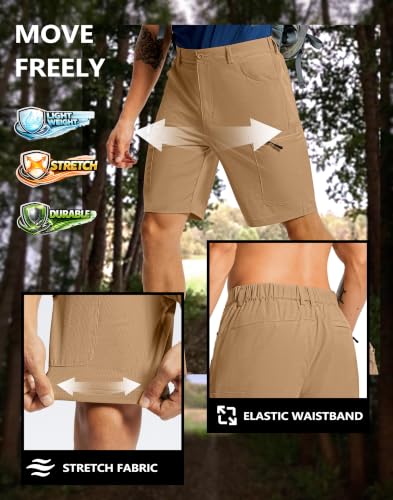 Men's Hiking Cargo Shorts 9" Lightweight Quick Dry 6 Pockets (XX-Large / Dark Khaki)