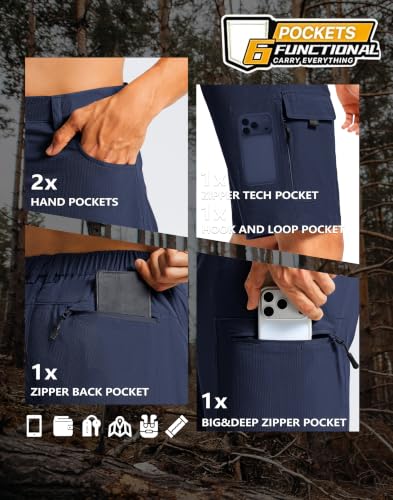 Men's Hiking Cargo Shorts 9" Lightweight Quick Dry 6 Pockets Navy (3X-Large / Navy)