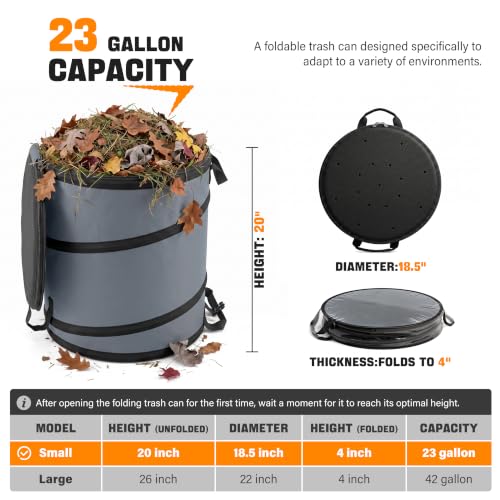 23Gallon Collapsible Pop Up Camping Trash Can with Hard Bottom (Gray / 23 Gallons)