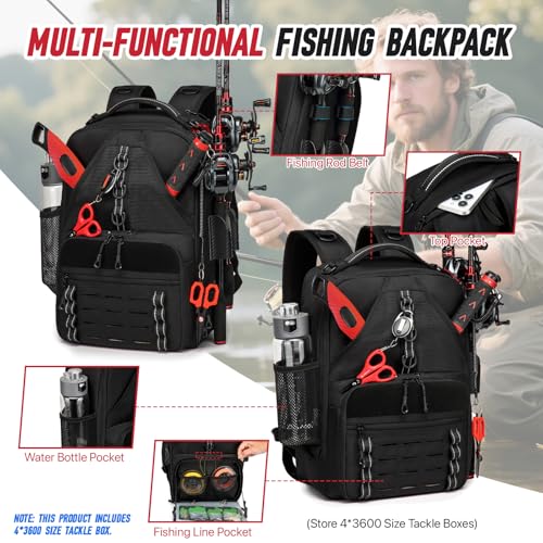 Fishing Tackle Backpack (A-Black with 4 Tackle Boxes)
