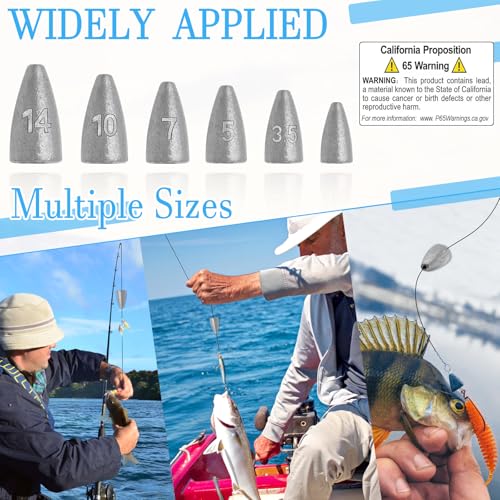 50Pcs Bullet Weights Sinkers Worm Weights for Bass Fishing (3/8oz-50pcs)