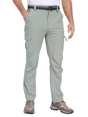 Men's Hiking Cargo Work Pants Lightweight Quick Dry Water Resistant 6 Pockets Fishing Camping Outdoor Stretch Pants LightGreen (X-Large / Lightgreen)